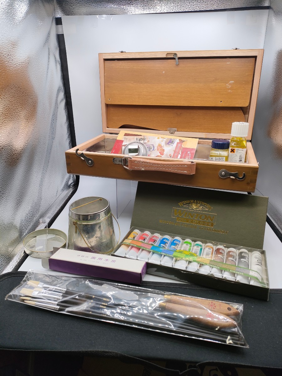 7267⑥油絵の具セット◆Winsor & Newton ウィンザー＆ニュートン　パレット　筆　画材　絵具未使用　中古