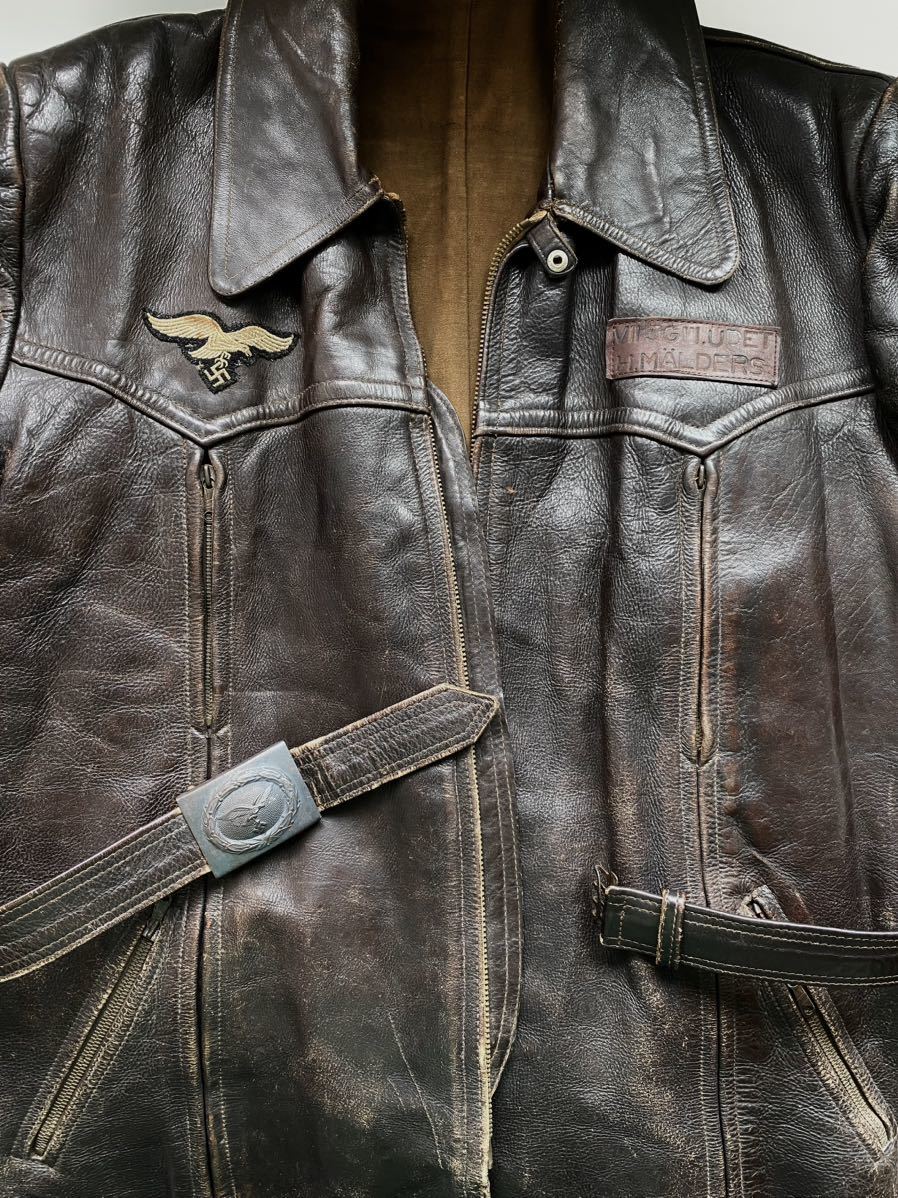 30s 40s ドイツ軍 実物 Luftwaffe レザー レザージャケット 本革 (L 