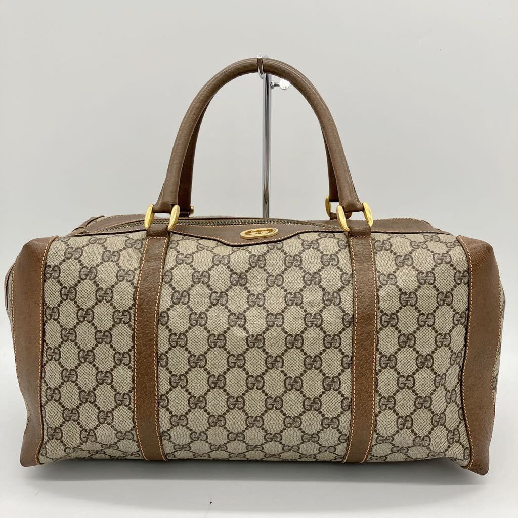 1円 GUCCI グッチ オールドグッチ ヴィンテージ GG柄 PVC×レザー ボストンバッグ ハンドバッグ レディース メンズ ブラウン系