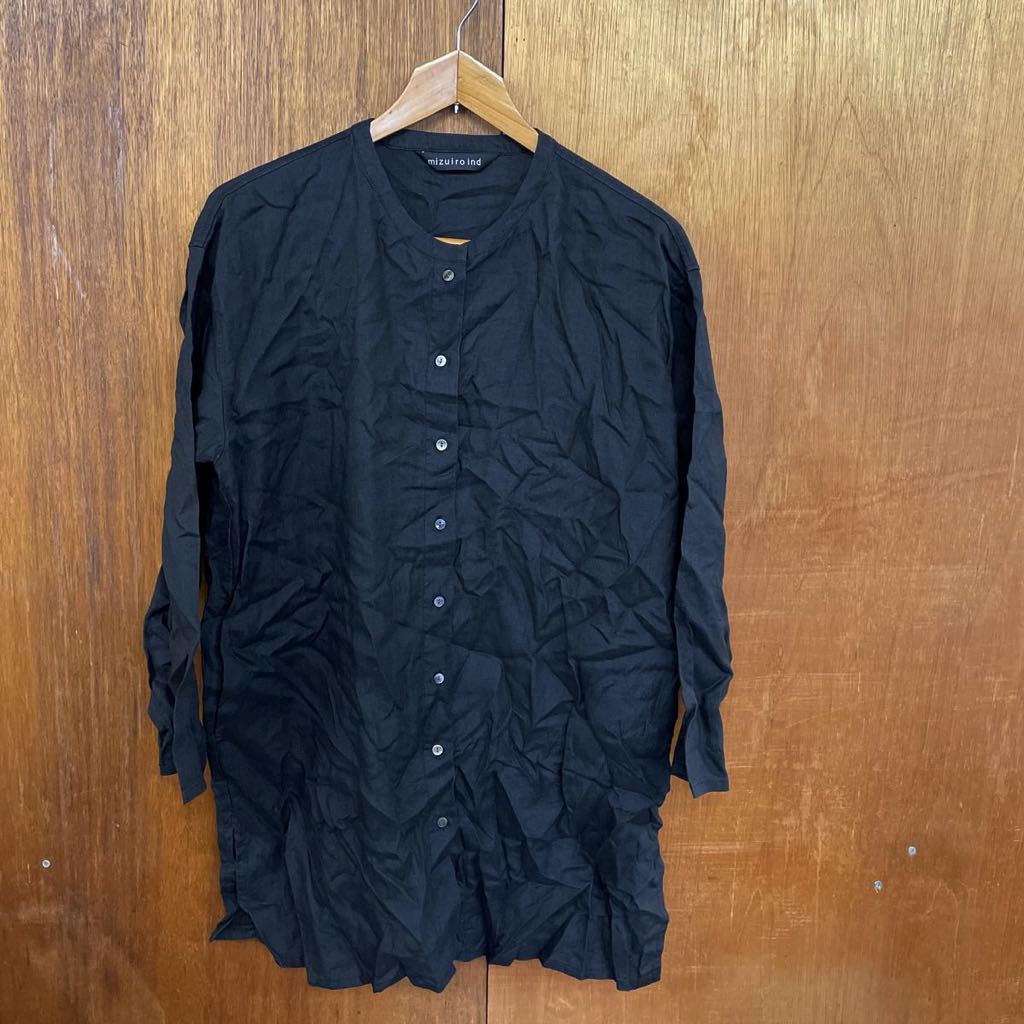 ミズイロインド mizuiro-ind ノーカラー リネン シャツジャケット 
