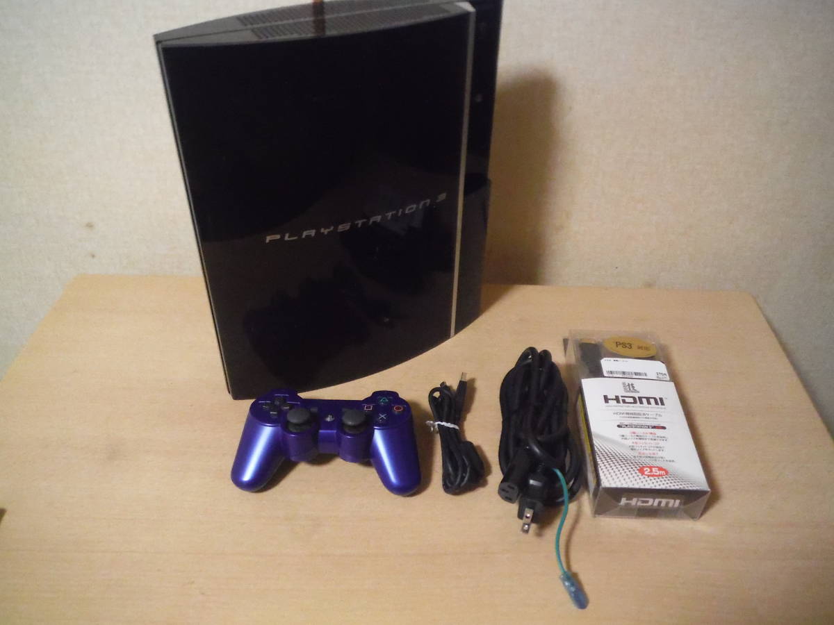 動作確認済★PS3 CHCHL00 クリアブラック 80GB☆本体セット☆プレステ3　プレイステーション3　コントローラー：ブルー CECHL00 80GB クリアブラック