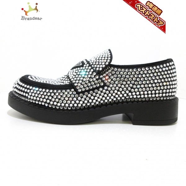 プラダ PRADA ローファー 8 2DE135 - レザー×ファブリック 黒×シルバー メンズ ミッドソール×ストーン 美品 靴