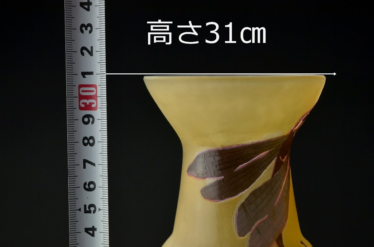 YB Emile Galle エミール ガレ 蜻蛉湖水オモダカ文瓶 31cm 技法 被せ