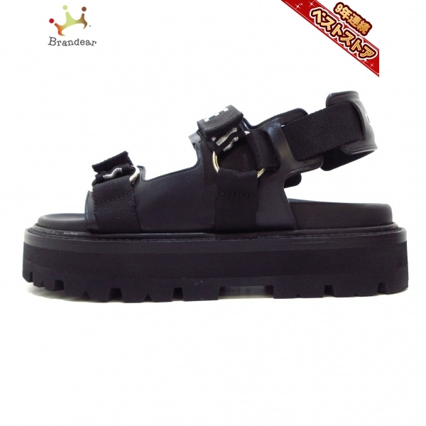 セリーヌ CELINE サンダル 38 345583620C.38NO バルキー アウトドア サンダル カーフレザー×ナイロン 黒×白 レディース 美品 靴