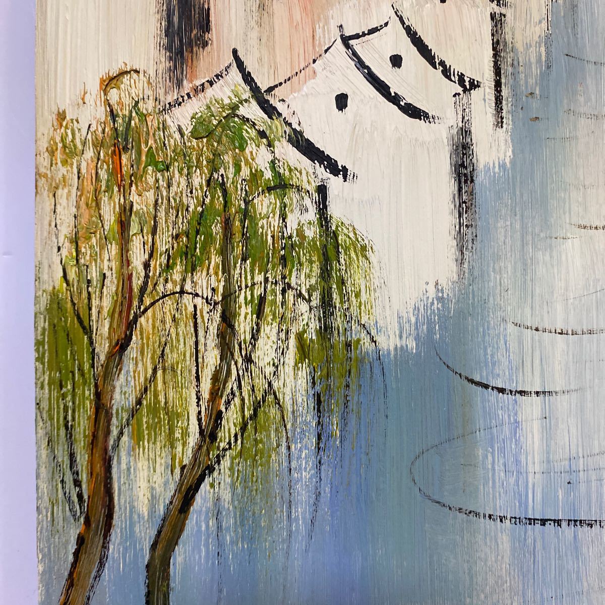 081）風景画 油彩画 真作 超貴重な中国近現代国画大家書道家文学者呉冠 