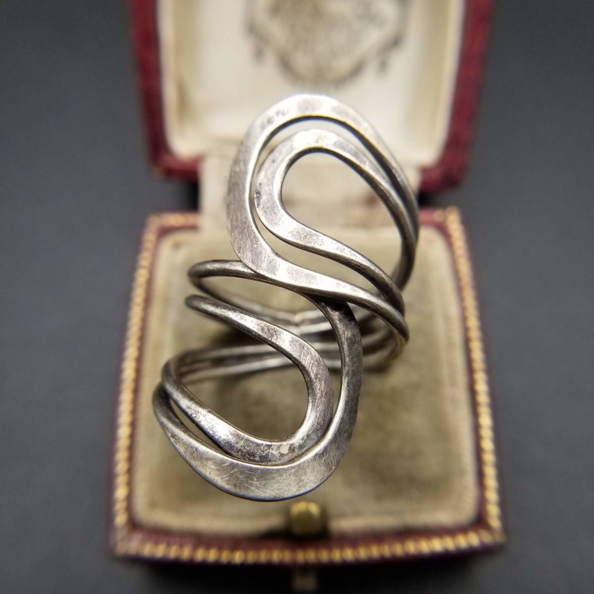 モダン ジュエリー カーブ ラップリング 925 シルバー ヴィンテージ リング 銀 指輪 エレガント オープンワーク アート Y6-N③