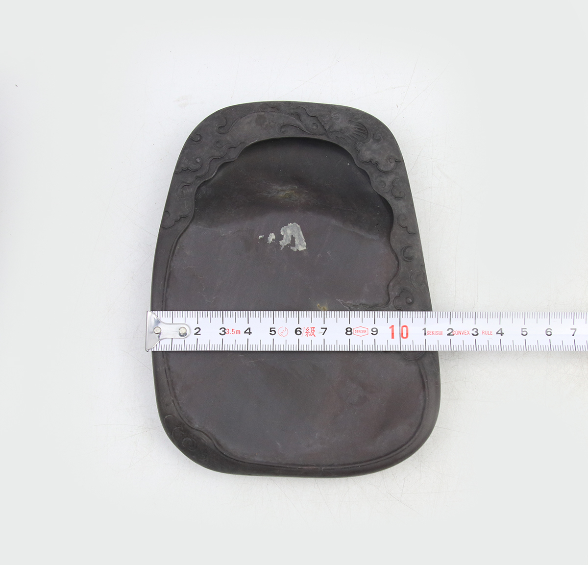 0222 唐物 両面彫り 端渓 硯 硯本体 サイズ：15.5×11.5×H2cm 検：端渓
