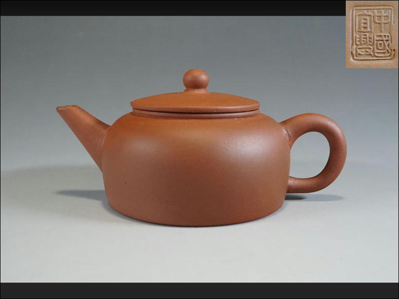 F61◇唐物【中国宜興】款 朱泥水平壺 高4.8cm 煎茶道具 紫砂水平壺