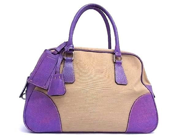 1円 PRADA プラダ キャンバス×レザー ハンドバッグ トートバッグ
