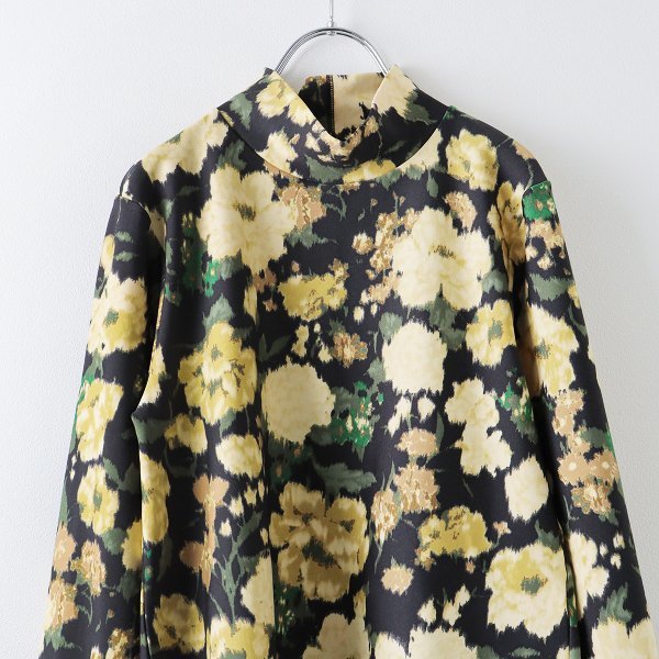 美品 2022AW Lois CRAYON ロイスクレヨン フラワープリント ストレッチ ハイネックカットソー M/ブラック ベージュ【2400013414012】