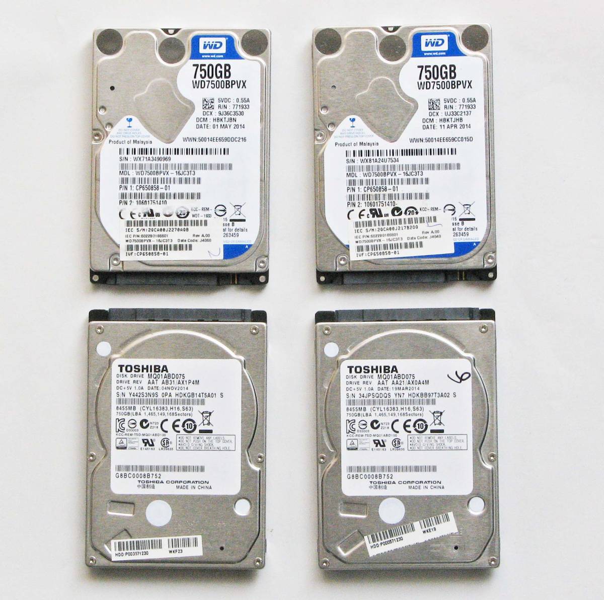 ■2.5in 750GB 4台セット■正常品■使用時間1199時間～4330時間■送料520円