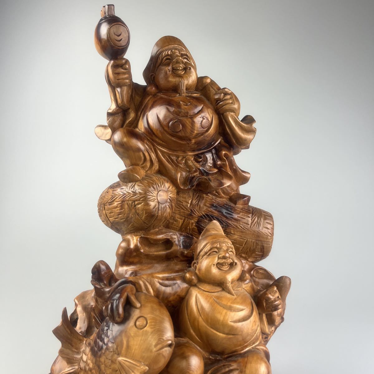 屋久杉 七福神 大黒天 恵比寿 木彫り 置物 縁起物 彫刻 屋久杉 木彫