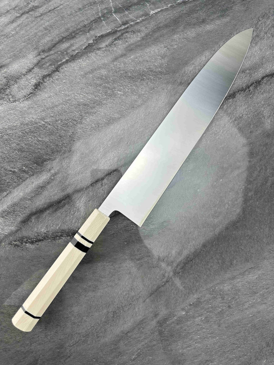激レア 尺寸 V金10号 和牛刀 超大牛刀 刺身包丁 両刃 反り刃 硬度はHRC62 洋包丁万能包丁 人工象牙八角柄