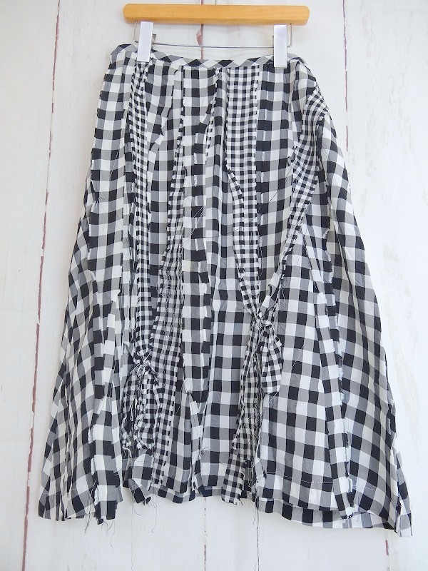 tricot COMME des GARCONS トリコ コムデギャルソン チェックデザインスカート ブラック ホワイト レーヨン100% M TJ-S024 AD2003
