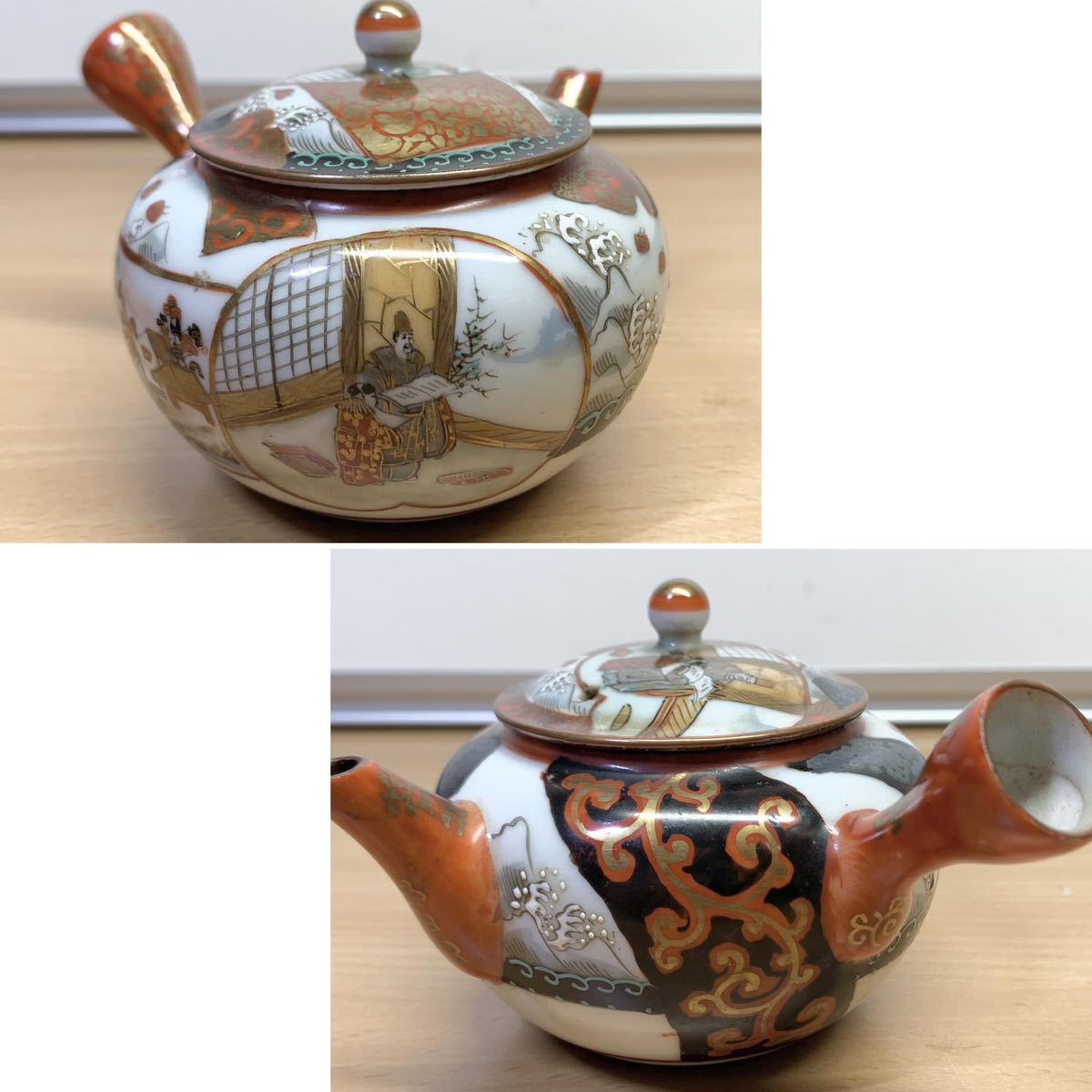 品質保証，高品質 九谷造 茶道具 急須 湯冷まし 湯呑5客 色絵 赤絵 古九谷