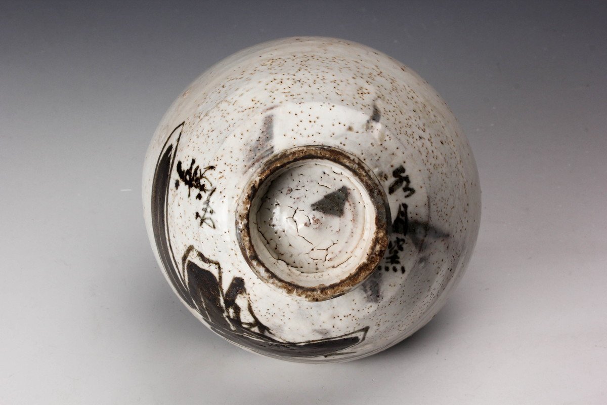 人間国宝 荒川豊蔵 水月窯 虎渓山 石川英鳳絵付 笹絵茶碗 共箱 茶道具