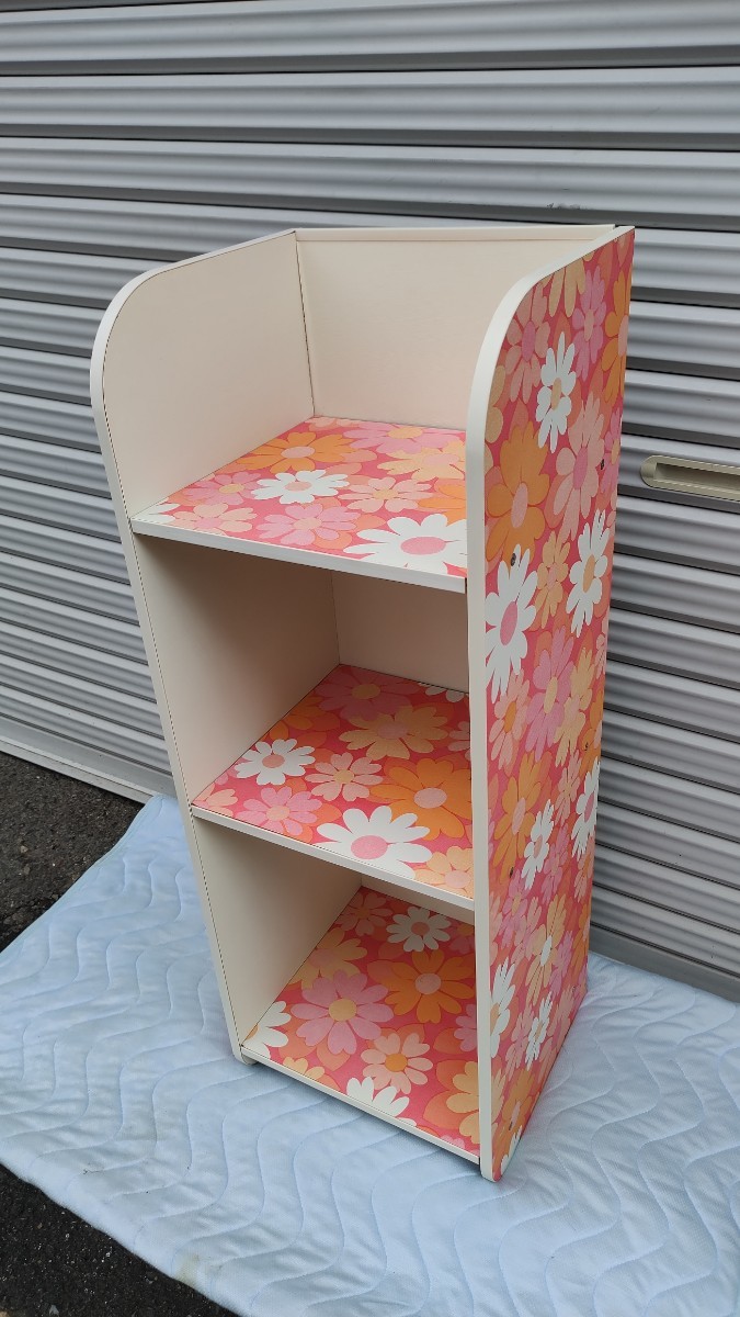 ★昭和レトロ カラーボックス 3段チェスト 棚 ポップ 花柄 H90×D30×W33㎝ ピンク 3段ボックス 収納 ビンテージ
