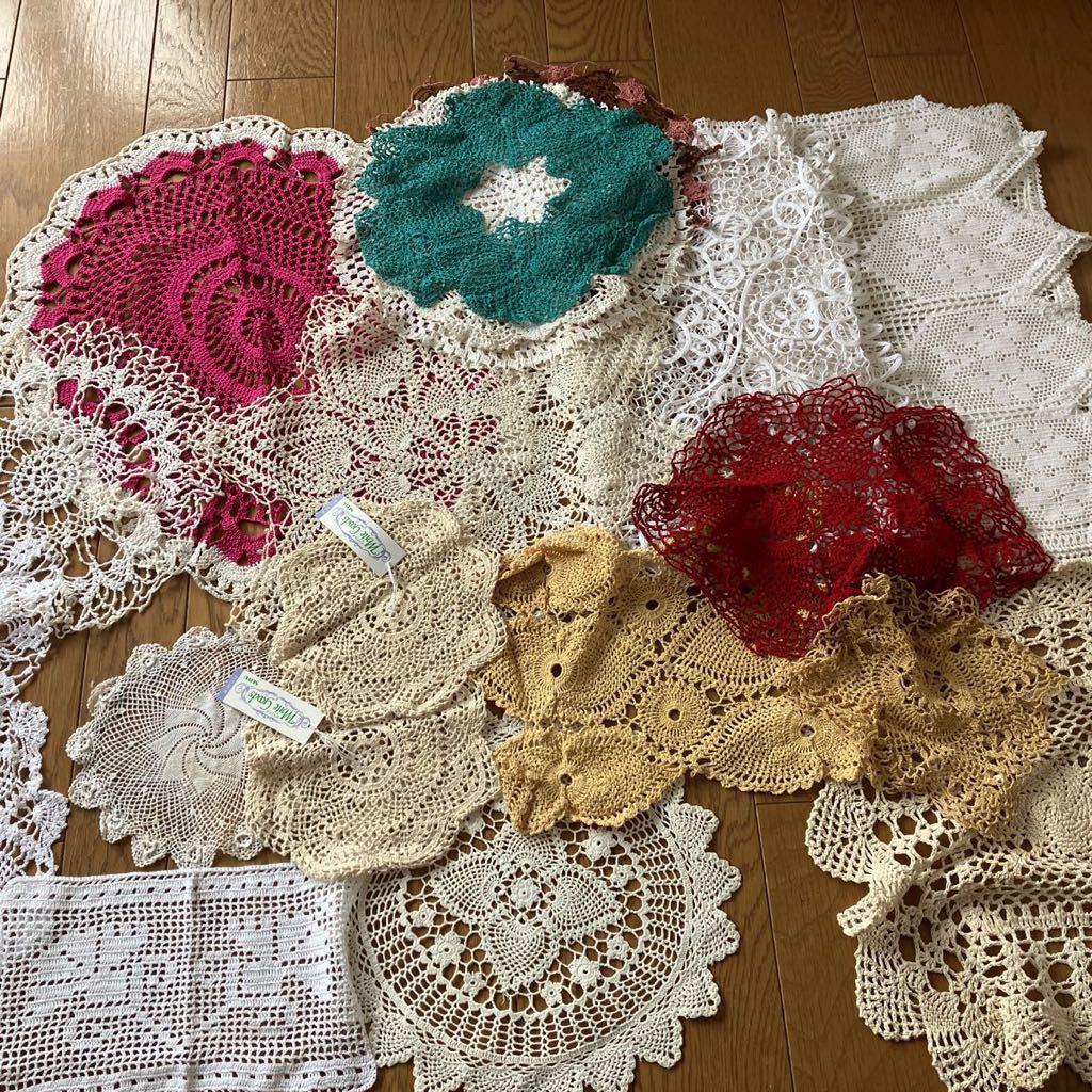 大量25点まとめ売り□アンティーク レース 刺繍 テーブルリネン 布地 