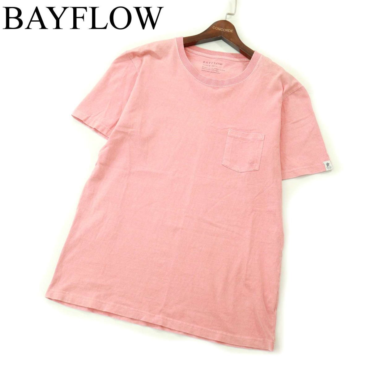 BAYFLOW ベイフロー 春夏 ウォッシュ加工★ 刺繍 胸ポケット 半袖 クルーネック カットソー Tシャツ Sz.4　メンズ　A3T07786_7#D