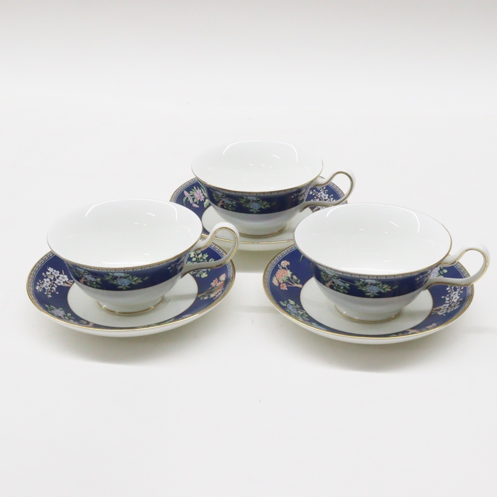 WEDGWOOD ウェッジウッド ブルーサイアム カップ＆ソーサー 3客セット コーヒーカップ ティーカップ 黒壷マーク 金彩 洋食器 BLUE SIAM