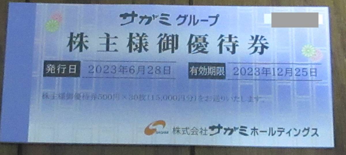 ☆即決☆　サガミホールディングス　株主様御優待券　500円×30枚　☆数量2☆