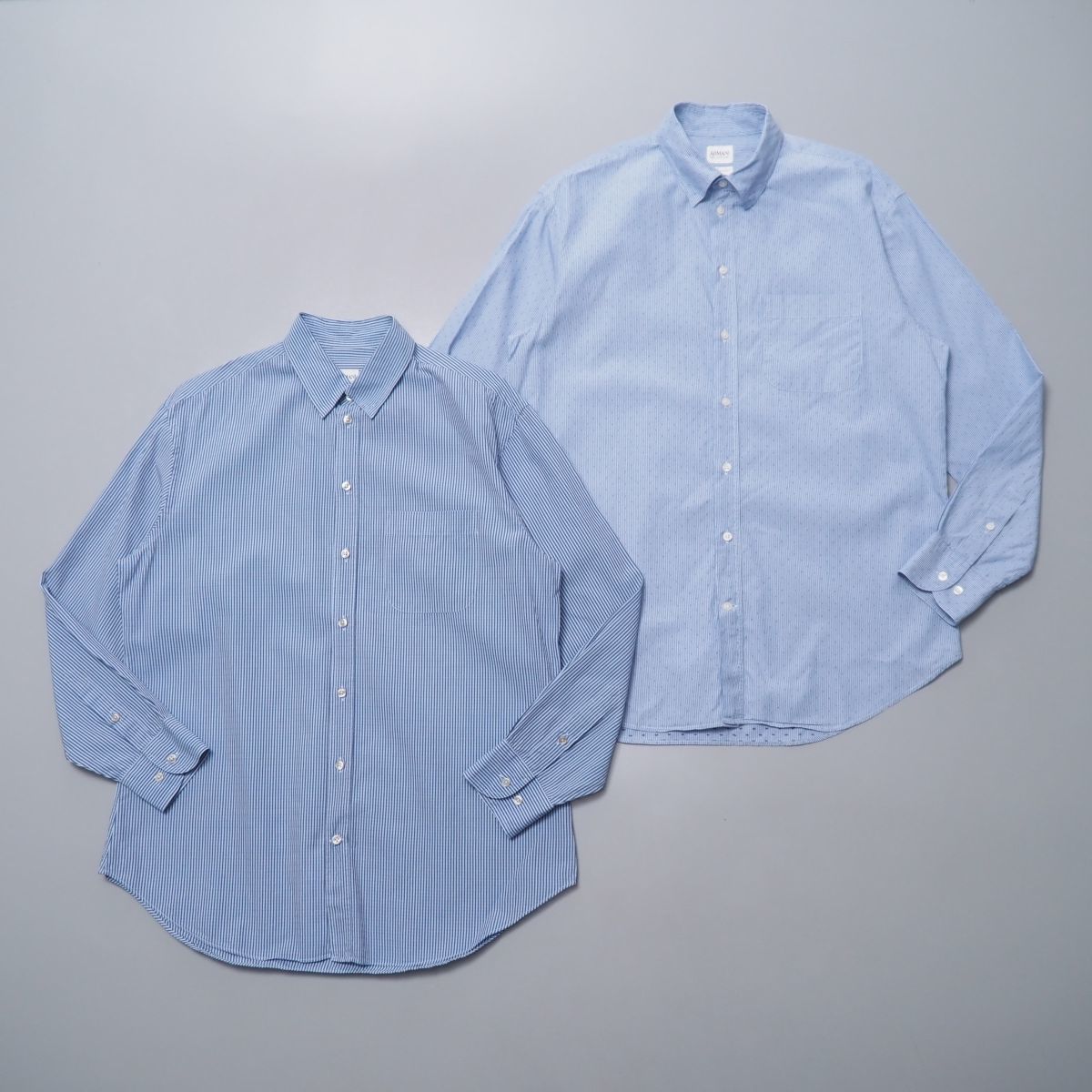 GN7419▽ARMANI アルマーニ*2点セット*メンズ41/16.5*長袖シャツ/ストライプシャツ/スナップダウンシャツ/コットンシャツ*ブルー系