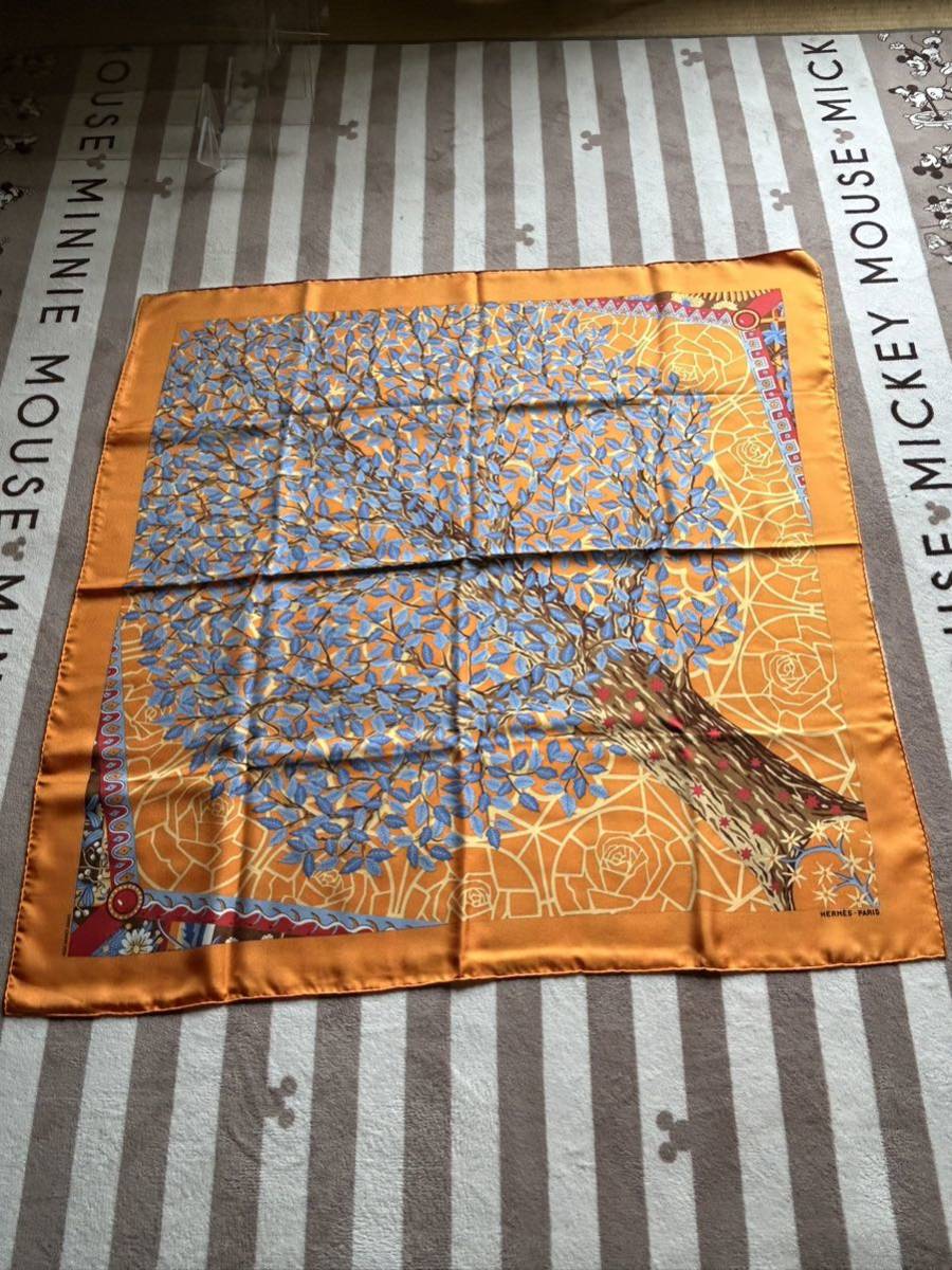 ◎HERMES エルメス AXIS MUNDI (detail) 世界の中心軸 ◎カラー◎オレンジ◎サイズ◎カレ90（90×90）