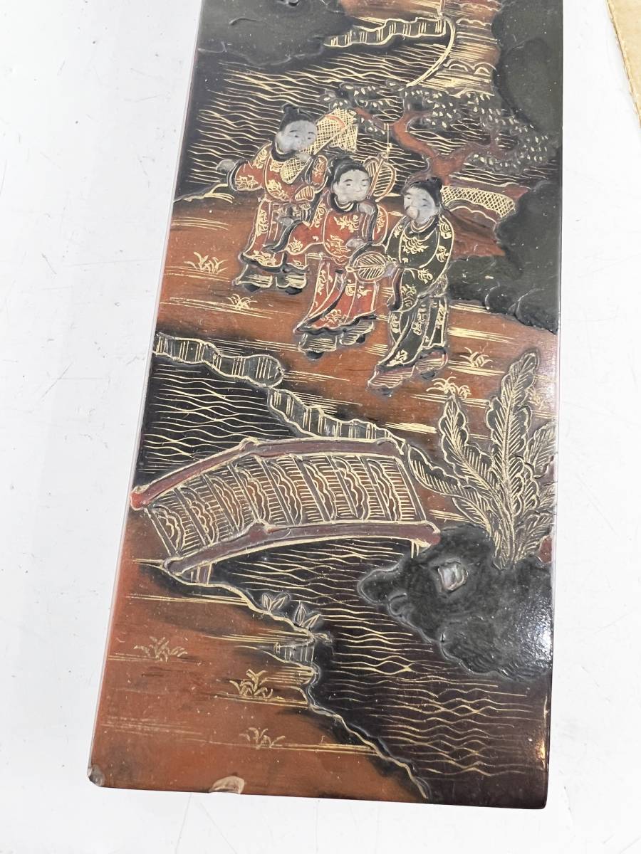 骨董品 漆器 蒔絵 武者彫刻 時代 蒔絵 螺鈿 短冊 1円～ 古美術 古道具 中国古玩 骨董 流美術漆器