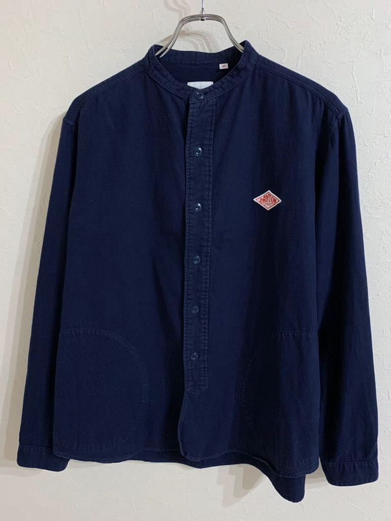 DANTON ダントン　バンドカラー長袖シャツ　40サイズ　ネイビー