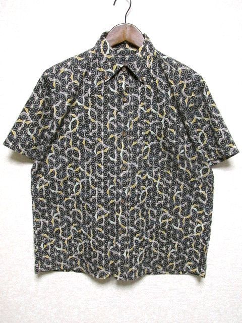 ★美品★SUGAR CANE シュガーケーン 半袖 和柄 シャツ M★黒 ブラックベース 総柄 コットン ボックス型 東洋エンタープライズ SC32792 人気