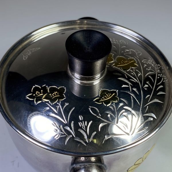 純銀製 光南 菊文 寶瓶急須 木摘 木取手 煎茶道具 長さ約9.5cm 工芸品