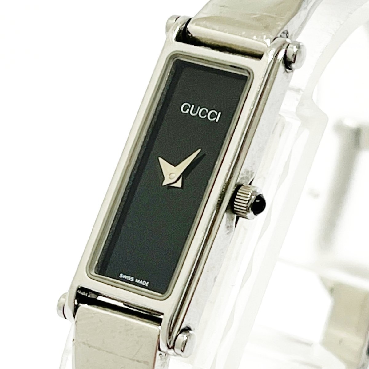 1円スタート】GUCCI グッチ 1500L バングル SS ブラック文字盤