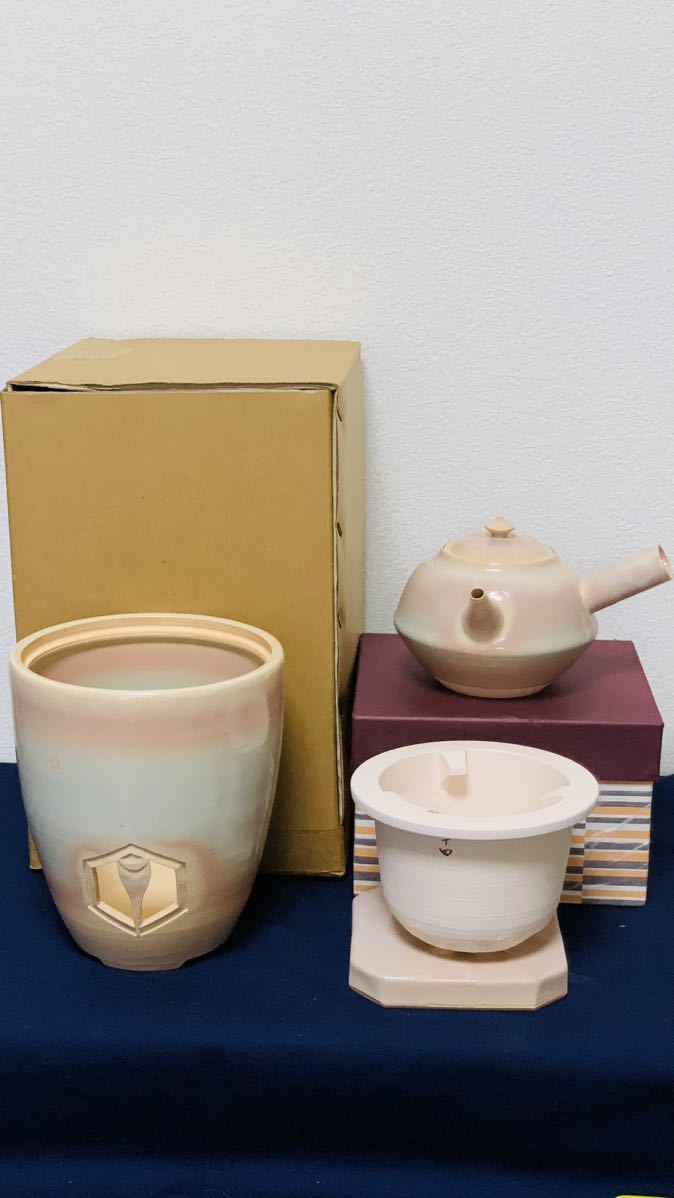 h3F154Z5 平安春峰 染付 蘭花文 こぼし 茶入 茶巾筒 茶巾入 箸入 6点