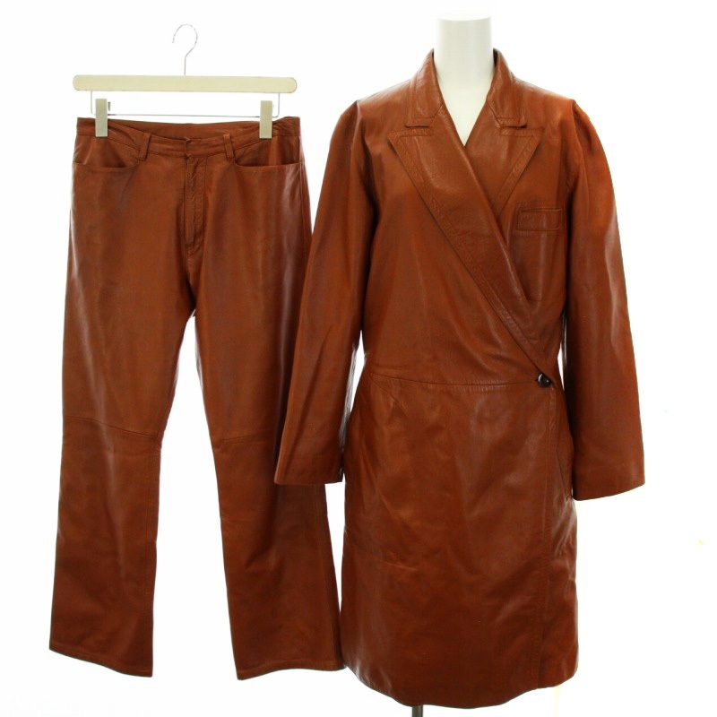 ジャンポールゴルチエ ファム Jean Paul GAULTIER FEMME セットアップ 上下 チェスターコート ロング ラムレザー パンツ