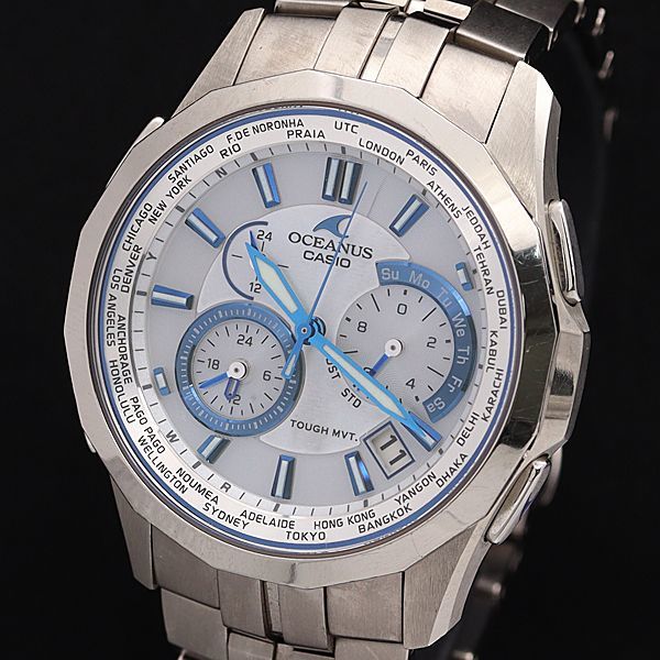 1円 稼働 良品 カシオ 電波ソーラー 0CW-S1400 オシアナス マンタ チタン シルバー文字盤 デイデイト メンズ腕時計 7251200HSY