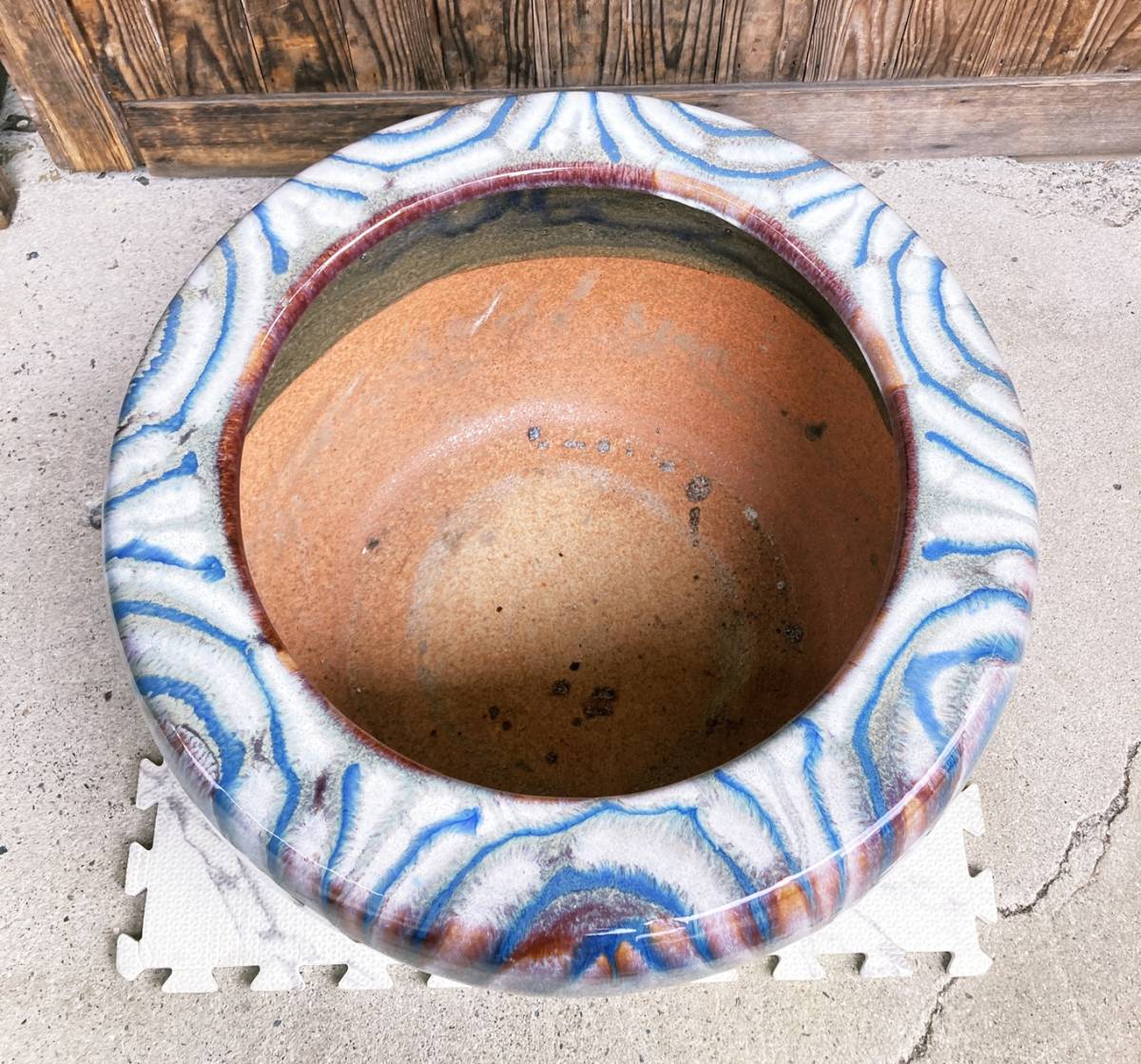 海鼠釉火鉢 睡蓮鉢 めだか鉢 金魚鉢 メダカ鉢 水鉢 陶器 柄火鉢 模様