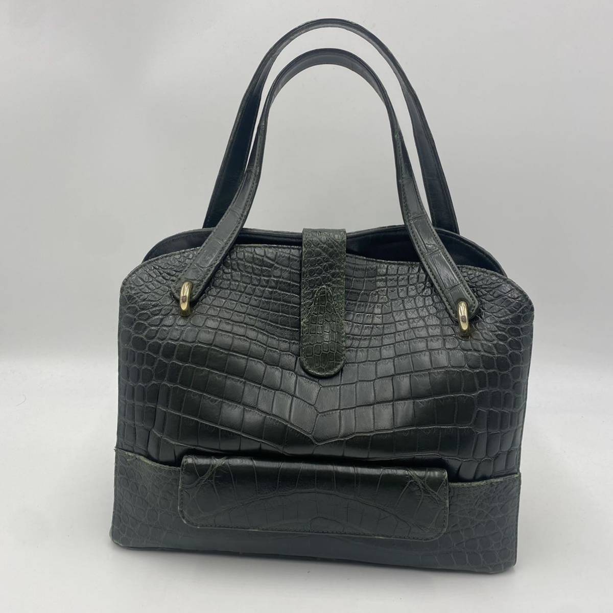 高級 本物 マットクロコダイル ワニ革 MISSORI 希少カラー グリーン 緑 トートバッグ ハンドバッグ ゴールド金具 エキゾチックレザー c122
