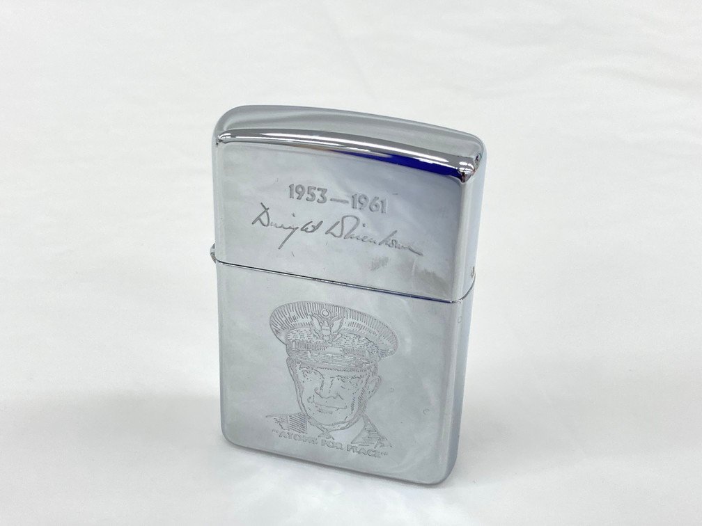 【BGAM7031】ZIPPO ジッポ ライター アイゼンハワー大統領 シルバー ケース付き 火花〇