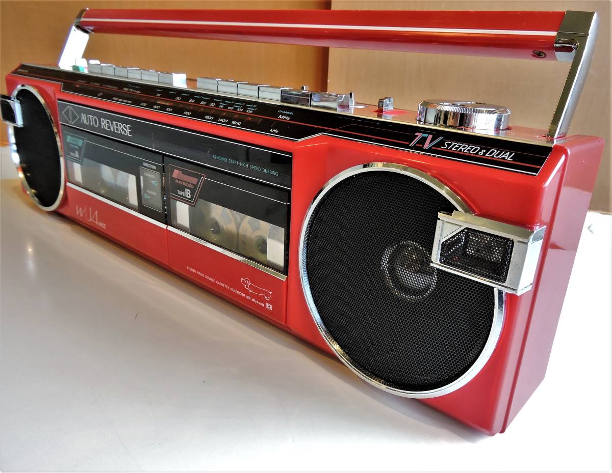 80s SANYO 小型ダブルラジカセ MR-WU4mkⅢ 人気色 レッド 整備済 動作