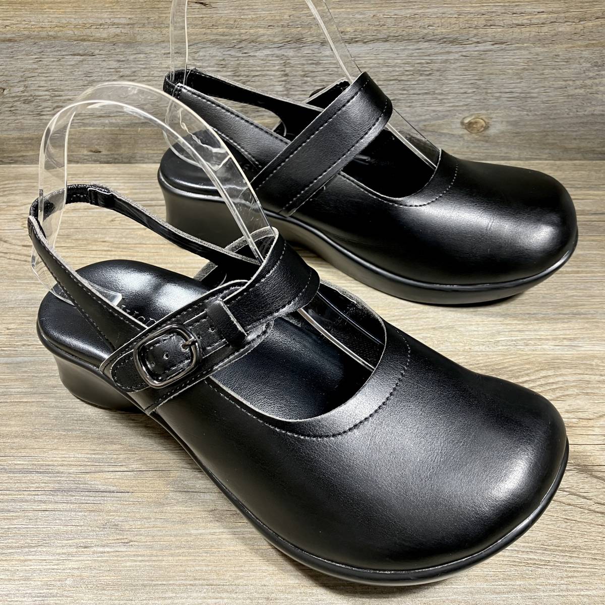 ■AKAISHI■ サイズ M 23～23.5cm 黒 ブラック アカイシ サンダル レディース レザー 靴 革靴 くつ 中古 宅急便 即決 ヒールの高さ：約5cm