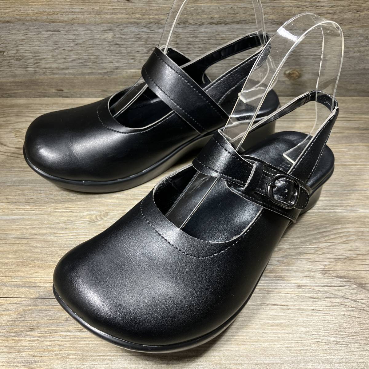 ■AKAISHI■ サイズ M 23～23.5cm 黒 ブラック アカイシ サンダル レディース レザー 靴 革靴 くつ 中古 宅急便 即決 ヒールの高さ：約5cm