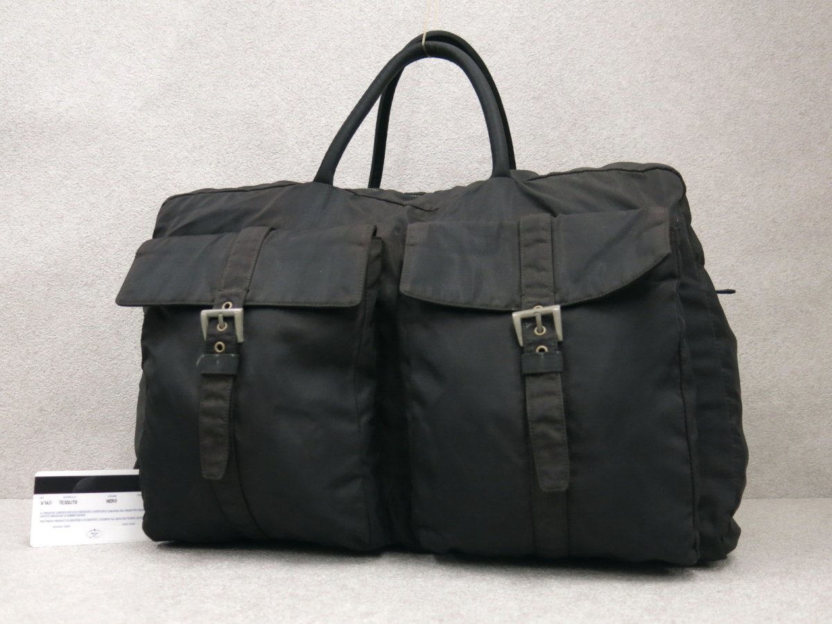 PRADA】プラダ ミニボストンバッグ 三角ロゴ ナイロン ブラック プラダ