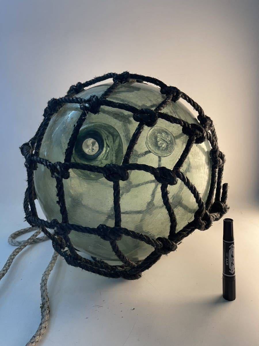 ガラスの浮き玉　北洋 大型 ガラス 浮き玉 刻印 変わり種 ブルー コレクション 放出品 ブイ