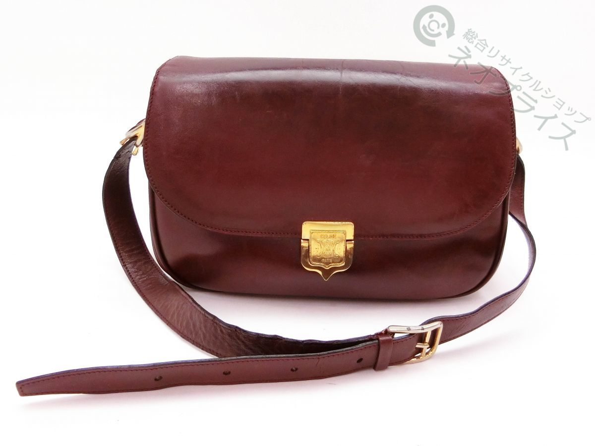 ◆N3381 CELINE セリーヌ ブラゾンロゴ ロック金具 レザー ショルダー バッグ