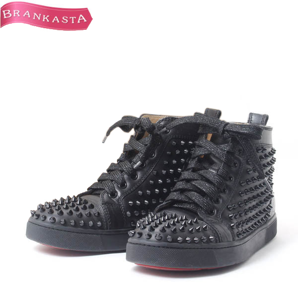 Christian Louboutin/クリスチャンルブタン LOUIS WOMAN FLAT CALF ハイカットスニーカー スタッズ 39 26cm 黒 [1円スタート]★22wv34