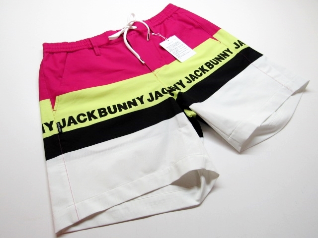 ◆高級!PEARLY GATESジャックバニー16500.ロゴパネルボーダーハーフGOLFパンツ(4)ピンク/新品◆