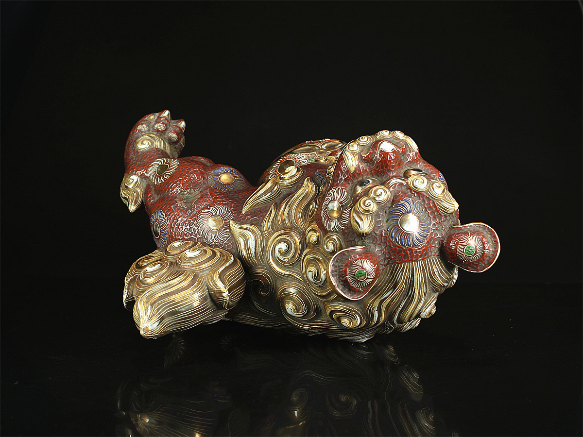 CB253 江戸時代 【古 九谷焼】 金彩 色絵 獅子 置物 ／ 美品 g ！ z