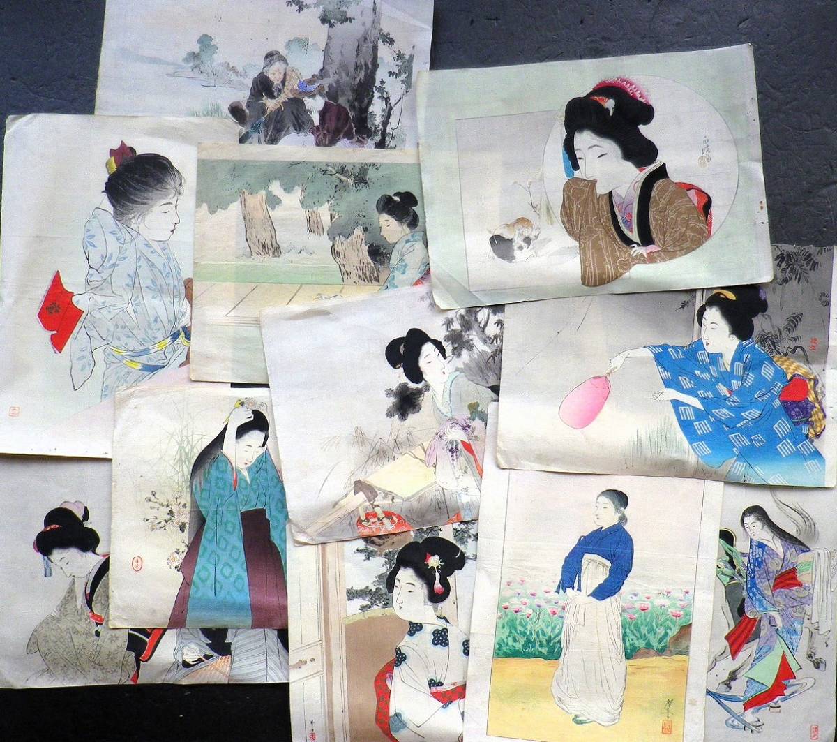 明治大正 木版口絵 美人画 11枚一括 水野年方 武内桂舟 寺崎広業 富岡