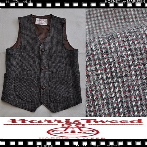 ▼Lサイズ22-12th349アップサイクルUpcycleビンテージハリスツイードリメイクウールベストCR/GU/BA系マルチ