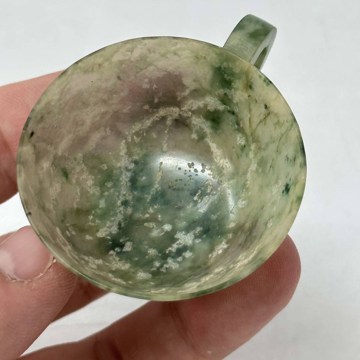 時代物 旧家整理品 清朝期 古代翡翠盃 在銘 古物保証 共箱付 無傷と